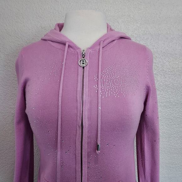 BCBG Maxazria Pink Bling Zip Hoodie Cardigan Size Large - Picture 3 of 14